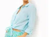 LILLY PULITZER SEA VIEW LINEN BUTTON DOWN TOP IN HYDRA BLUE YOU DRIVE ME DAISY EMBROIDERED LINEN SELECTED