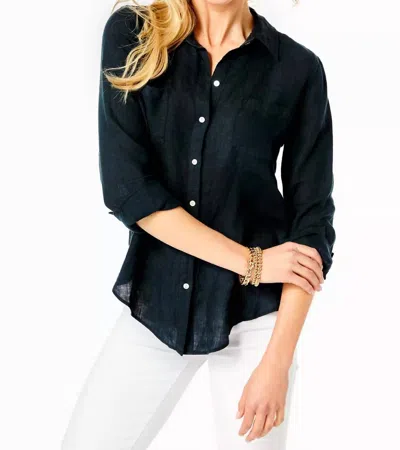 Lilly Pulitzer Sea View Linen Button Down Top In Onyx