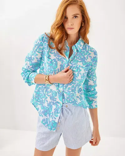 Lilly Pulitzer Sea View Linen Button Down Top In Jacaranda Blue Simply The Zest