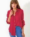 Lilly Pulitzer Sea View Linen Button Down Top In Malbec Red