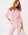 Lilly Pulitzer Sea View Linen Button Down Top In Rousseau Pink Slice Of Sunshine