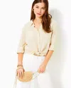 Lilly Pulitzer Sea View Linen Button Down Top In Sand Bar X Resort White