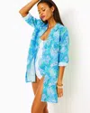 Lilly Pulitzer Sea View Linen Cover-up In Las Olas Aqua Strong Current Sea