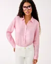 Lilly Pulitzer Sea View Metallic Linen Button Down Shirt In Pink