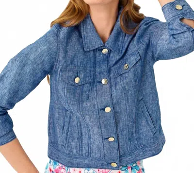 Lilly Pulitzer Seaspray Linen Jacket In Starlight Navy X Resort White In Blue