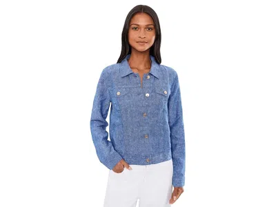 Lilly Pulitzer Seaspray Linen Jacket Women's Coat Starlight Navy X Resort White: Md In Blue