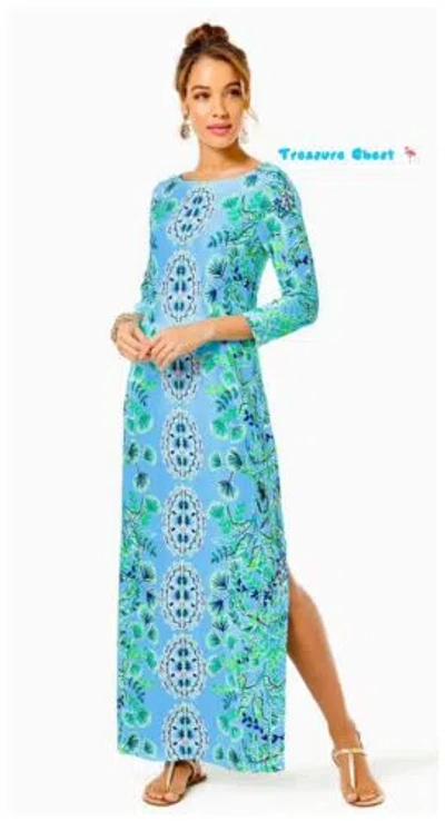 Pre-owned Lilly Pulitzer Seralina Maxi Frenchie Blue Mosaic Shells $298 Size L,xl In Multicolor