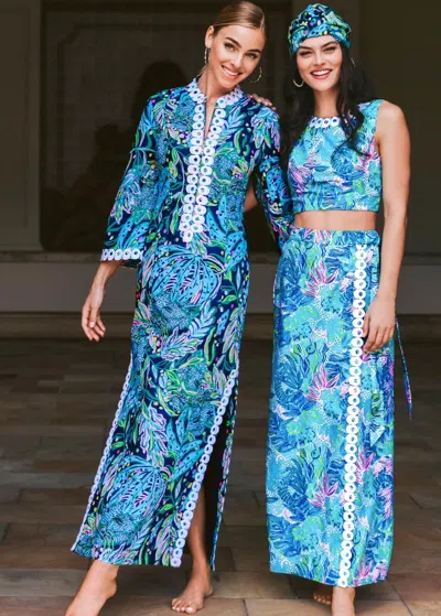 Pre-owned Lilly Pulitzer Shealyn Maxi Caftan Catty Purrsonality Size 14 In Multicolor