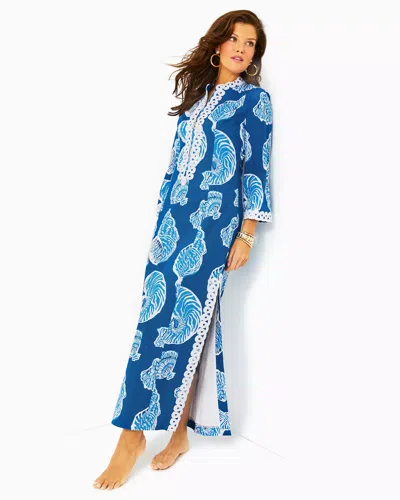 Lilly Pulitzer Shealyn Stretch Maxi Caftan In Barton Blue Shell Of A Good Time Oversized