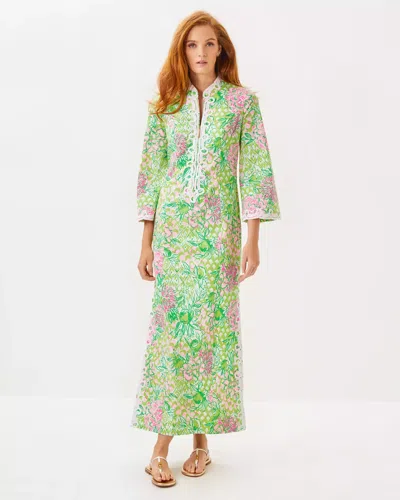 Lilly Pulitzer Shealyn Stretch Maxi Caftan In Fauna Green Lime Feeling Good