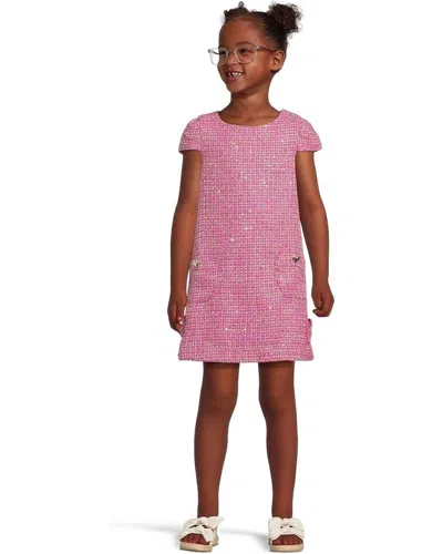 Lilly Pulitzer Kids' Shift Dress Girl's Pink Check Boucle Bow Detail Cap Sleeve Buu469