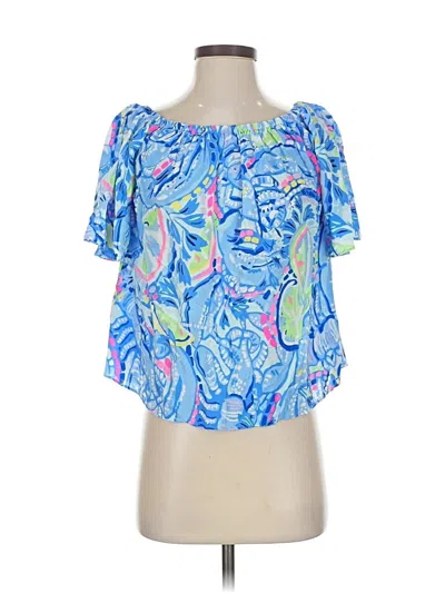 Pre-owned Lilly Pulitzer Short Sleeve Blouse In Blue