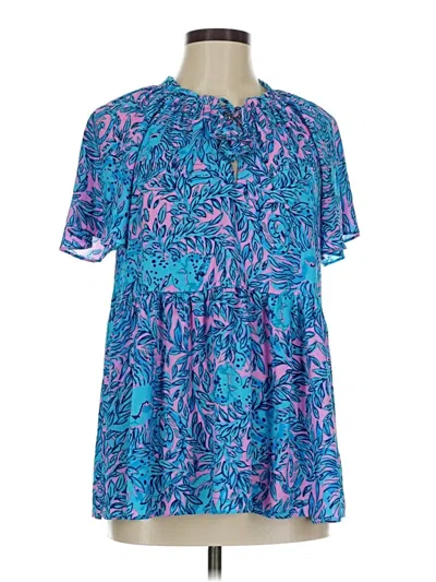 Pre-owned Lilly Pulitzer Short Sleeve Blouse In Blue