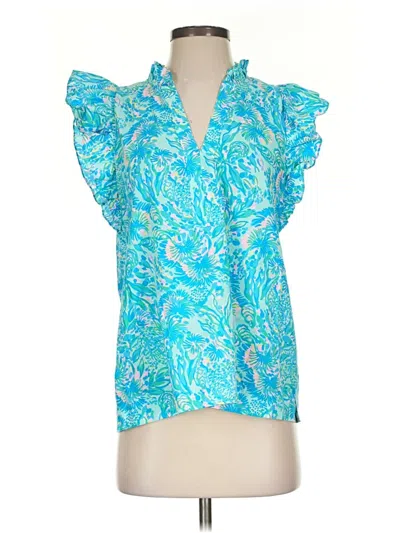 Pre-owned Lilly Pulitzer Short Sleeve Blouse In Blue