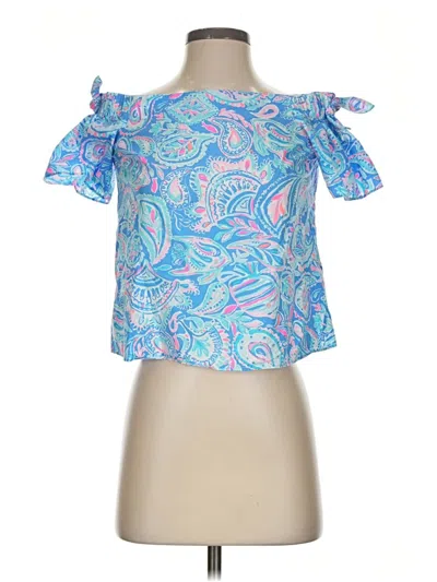 Pre-owned Lilly Pulitzer Short Sleeve Blouse In Blue