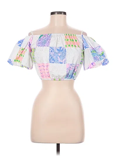 Pre-owned Lilly Pulitzer Short Sleeve Blouse In White