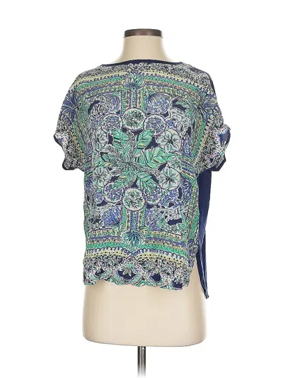Pre-owned Lilly Pulitzer Short Sleeve Silk Top Green Paisley Pattern Plunge Neckline Tops