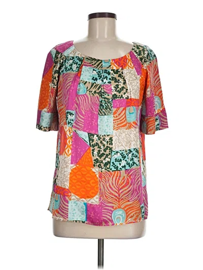 Pre-owned Lilly Pulitzer Short Sleeve Silk Top Orange Square Neckline Tops