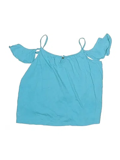 Pre-owned Lilly Pulitzer Kids' Short Sleeve Top Teal Cold Shoulder Neckline Tops In Blue