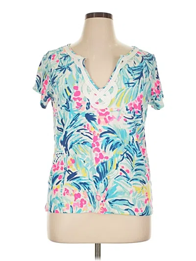Pre-owned Lilly Pulitzer Short Sleeve Top Teal V-neck Tops