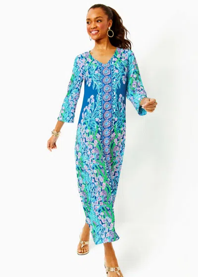 Pre-owned Lilly Pulitzer Size 10 Noland Maxi Dress Seacret Escape Barton Blue Gem