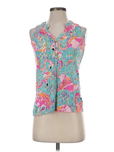 Pre-owned Lilly Pulitzer Sleeveless Button Down Shirt In Teal