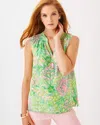 Lilly Pulitzer Sleeveless Elsa Silk Top In Fauna Green Lime Feeling Good