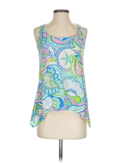 Pre-owned Lilly Pulitzer Sleeveless Silk Top Blue Halter Neckline Tops