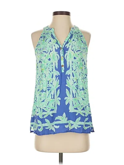 Pre-owned Lilly Pulitzer Sleeveless Silk Top Blue Halter Neckline Tops