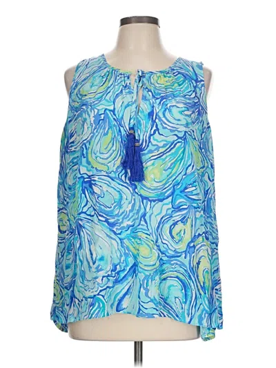 Pre-owned Lilly Pulitzer Sleeveless Silk Top Blue Halter Neckline Tops