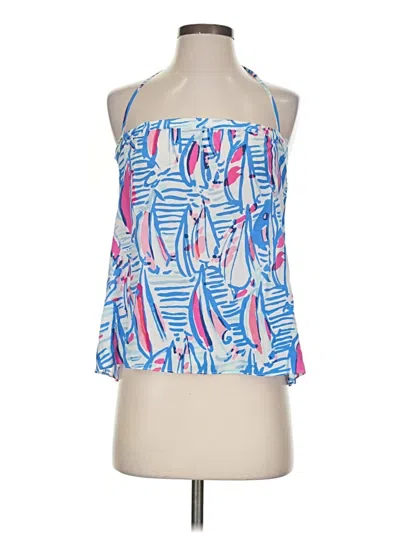 Pre-owned Lilly Pulitzer Sleeveless Silk Top Blue Halter Neckline Tops