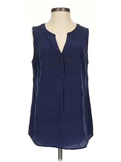 Pre-owned Lilly Pulitzer Sleeveless Silk Top Blue Plunge Neckline Tops