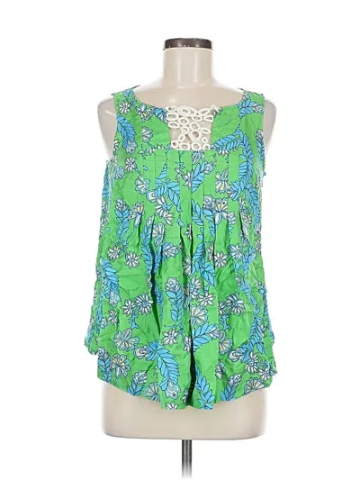 Pre-owned Lilly Pulitzer Sleeveless Silk Top Green Halter Neckline Tops