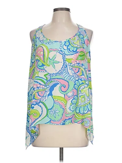 Pre-owned Lilly Pulitzer Sleeveless Silk Top Green Halter Neckline Tops