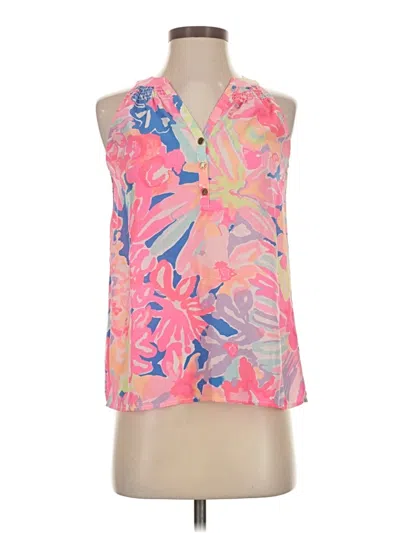 Pre-owned Lilly Pulitzer Sleeveless Silk Top Pink Halter Neckline Tops
