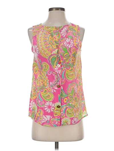 Pre-owned Lilly Pulitzer Sleeveless Silk Top Pink Halter Neckline Tops