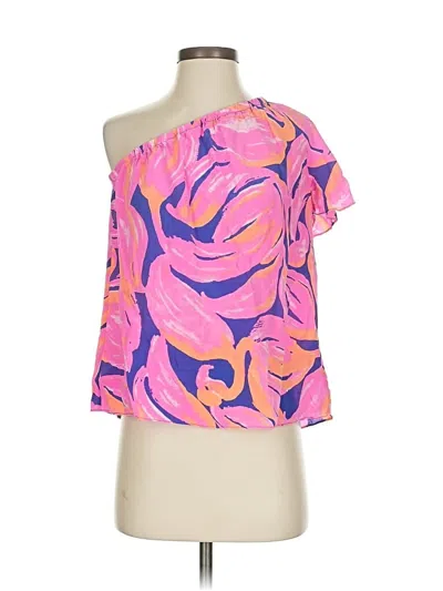 Pre-owned Lilly Pulitzer Sleeveless Silk Top Pink One Shoulder Neckline Tops