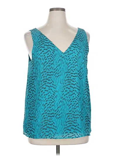 Pre-owned Lilly Pulitzer Sleeveless Silk Top Teal V Neck Tops In Blue