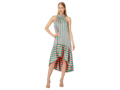 Lilly Pulitzer Steph High - Low Halter Maxi Women's Dress Roxie Pink X Spearmint Wide Stripe: 00, Polyester