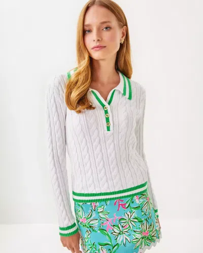 Lilly Pulitzer Suzette Sweater In Resort White X Fauna Green Tipping