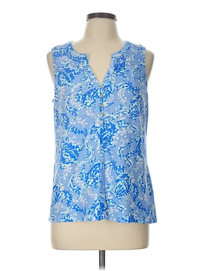 Pre-owned Lilly Pulitzer Tank Top Blue Plunge Neckline Tops