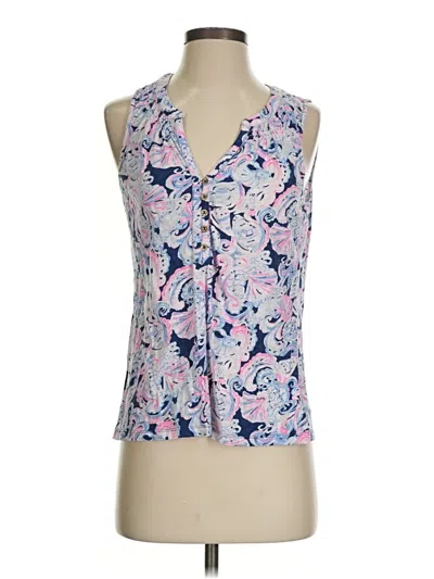 Pre-owned Lilly Pulitzer Tank Top Blue Tie Neck Tops