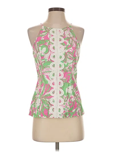 Pre-owned Lilly Pulitzer Tank Top Pink Floral Pattern Halter Neckline Tops