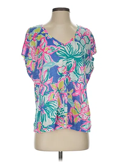 Pre-owned Lilly Pulitzer Tank Top Pink Tropical Pattern Sweetheart Neckline Tops