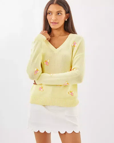 Lilly Pulitzer Tensley Sweater In Heathered Lemon Chiffon Bee Embroidery