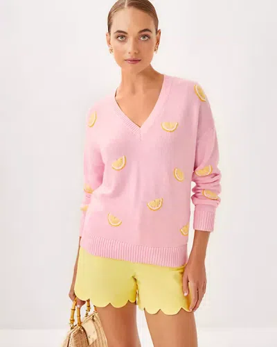 Lilly Pulitzer Tensley Sweater In Heathered Pink Muse Fresh Squeezed Embroidery