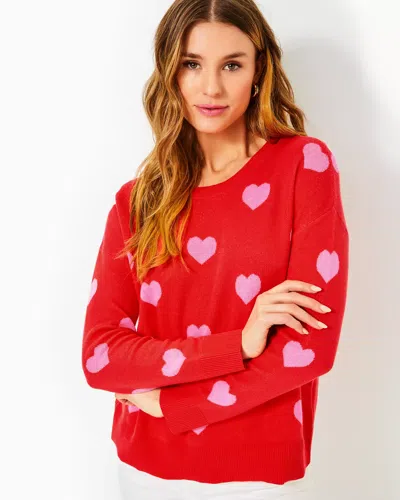 Lilly Pulitzer Tensley Sweater In Rococo Red Hearts Jacquard