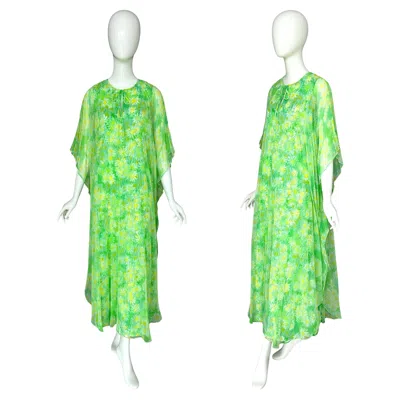 Pre-owned Lilly Pulitzer The Lilly Pullitzer 1960s Vintage Lime Green Floral Print Caftan Dress