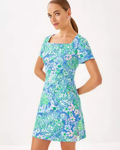 Lilly Pulitzer The Short Sleeved Lilly Shift Dress In Sunwashed Blue Plumes In Bloom