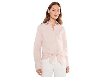 Lilly Pulitzer The Tie Lilly Shirt Women's Clothing Iced Latte Mirror Shirting Stripe: Xxs, Cotton/down/lycra In Pink